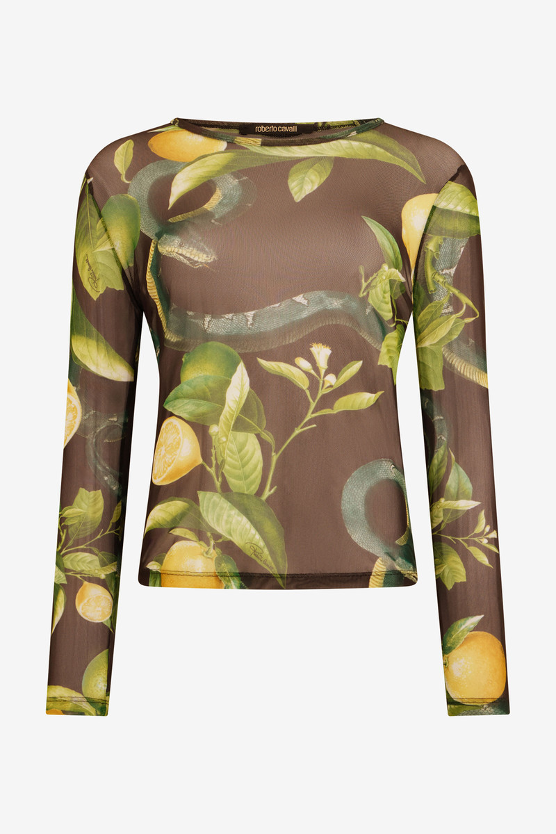Sweater with Multicolor Lemon and Snake Print 1