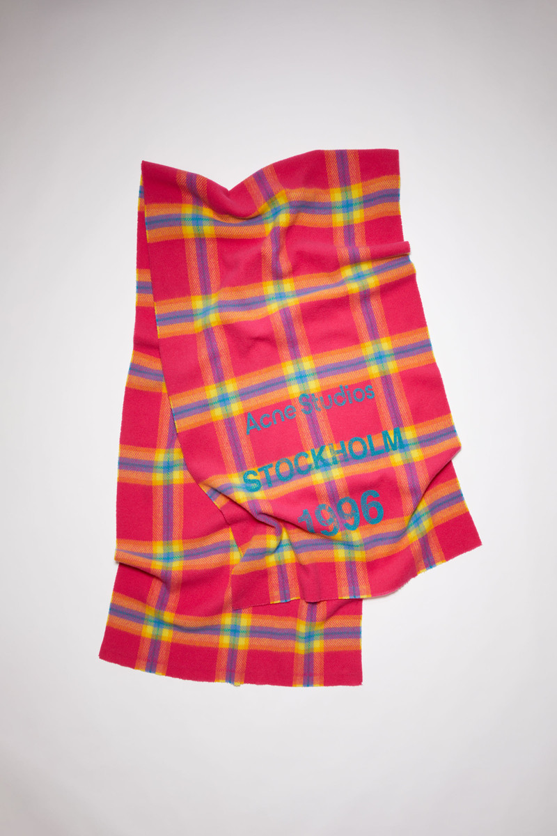 Wool logo print checked scarf - Fuchsia/yellow 1