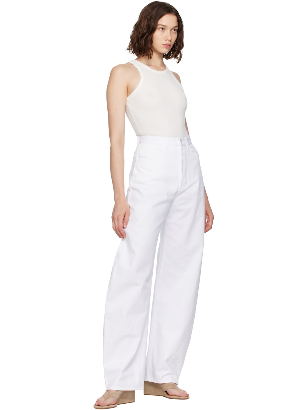 White Sculpting Rib Jersey Bodysuit - 5
