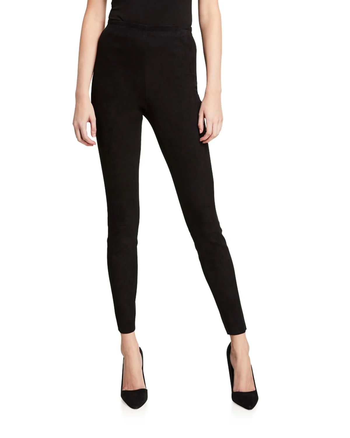 Maddox Suede High-Waist Side-Zip Leggings - 1