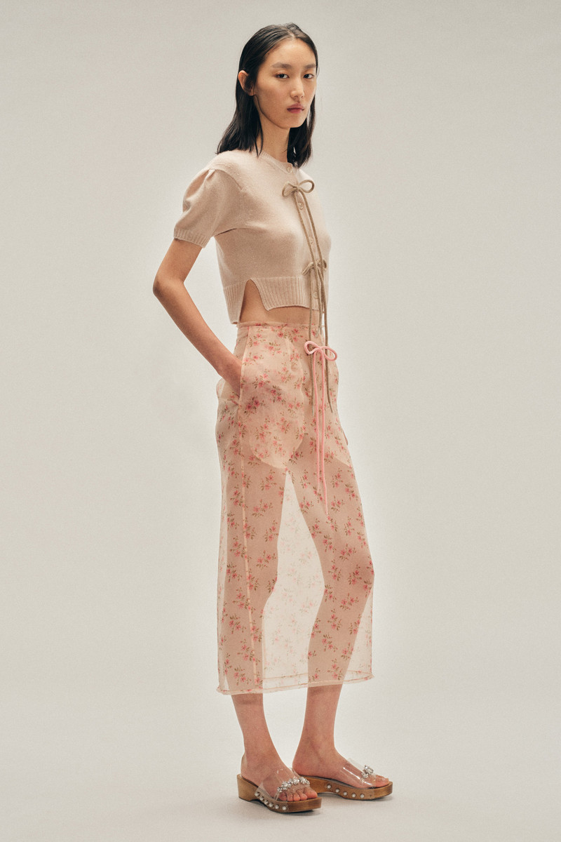 Simone Rocha Sheer Frayed Column Pencil Skirt outlook