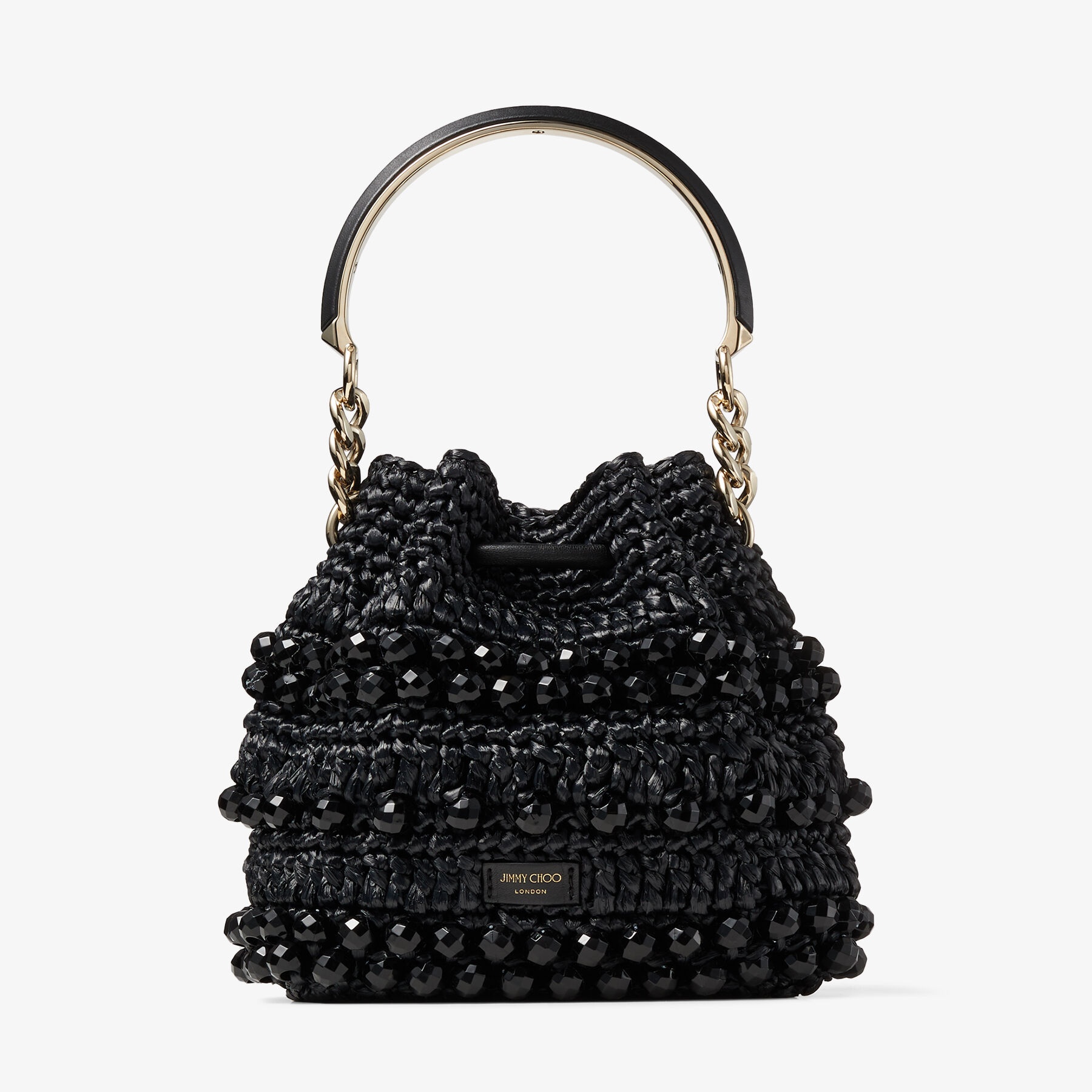 Bon Bon Bucket S
Black Beaded Raffia and Smooth Leather Tote Bag - 8