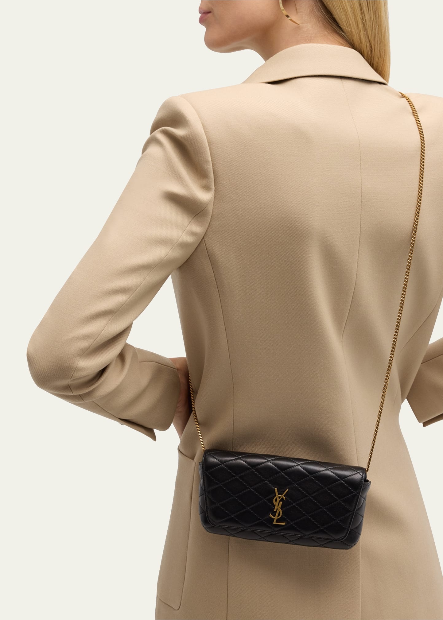 Gaby Phone Holder YSL Crossbody Bag in Quilted Smooth Leather - 5