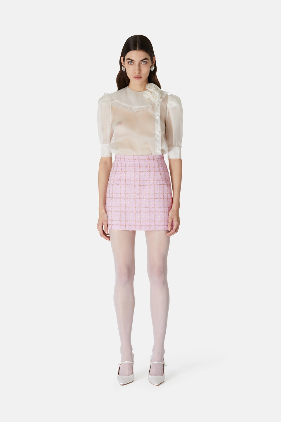 SILK ORGANZA BLOUSE WITH ROSE DETAILS - 4