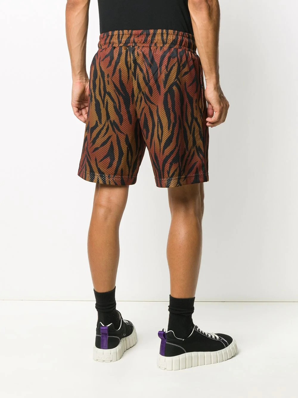 tiger-print mesh track shorts - 4