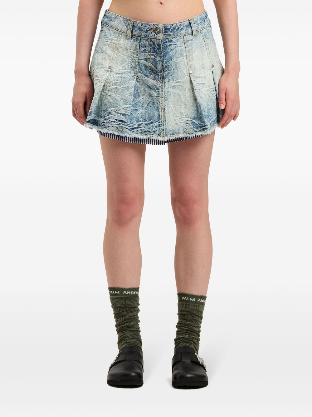 palms-jacquard pleated mini skirt - 3