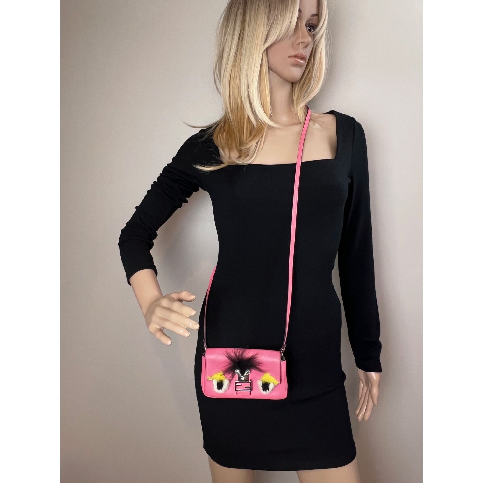 Fendi Monster Baguette Pink Leather Micro Crossbody Bag - 8