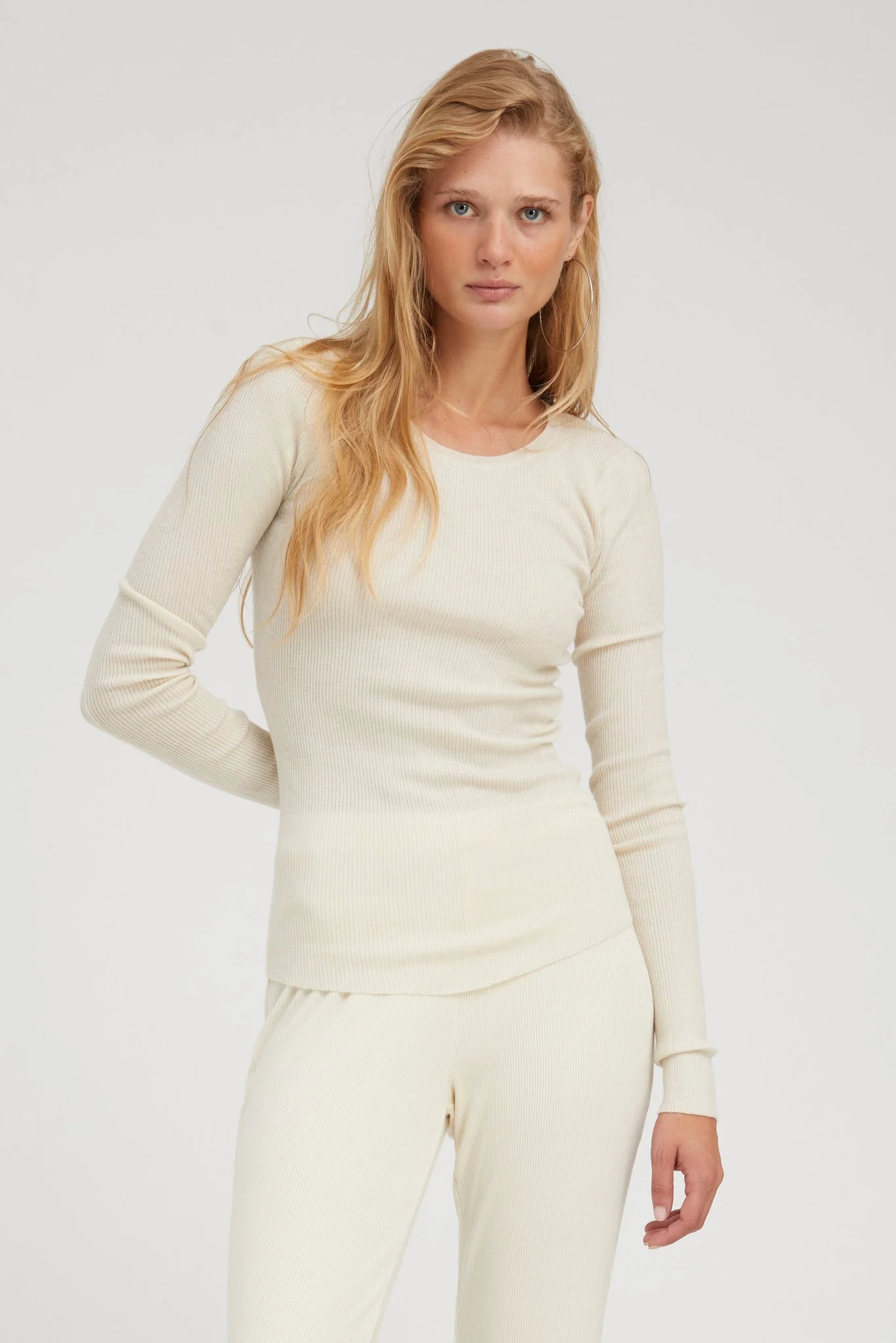 IVORY CASHMERE LONG SLEEVE BABY TEE - 1
