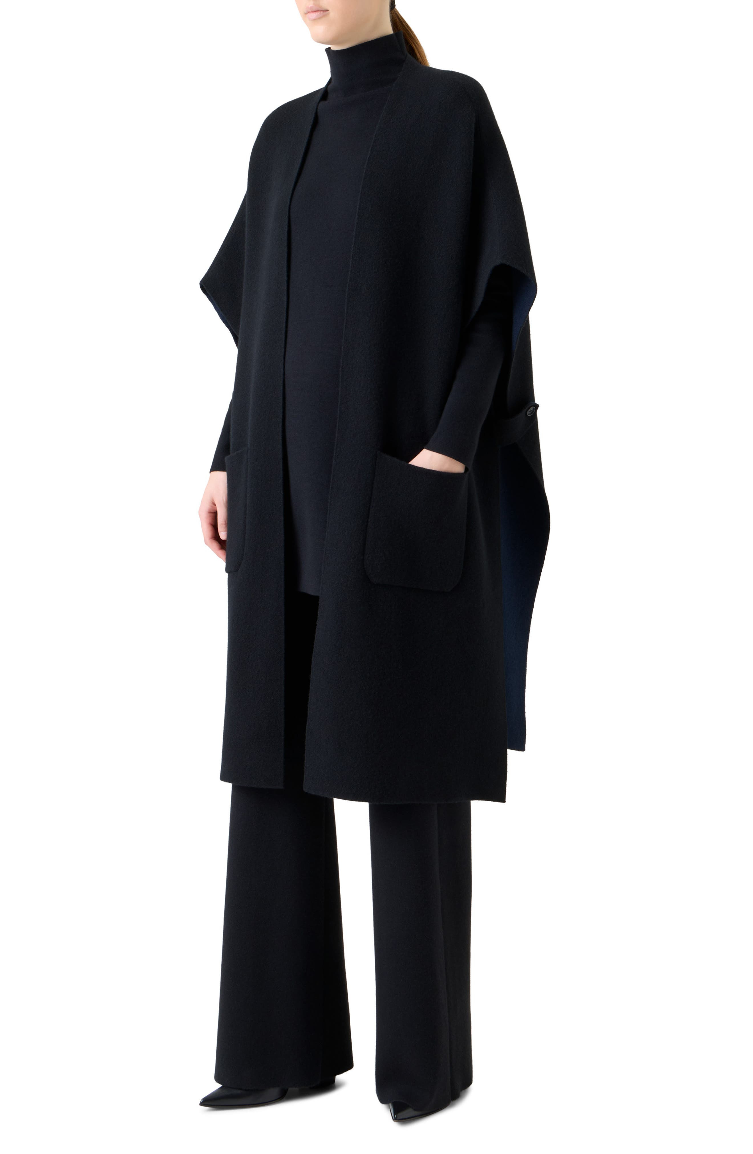 Akris Reversible Double Face Cashmere Cape in Black-Denim at Nordstrom - 3
