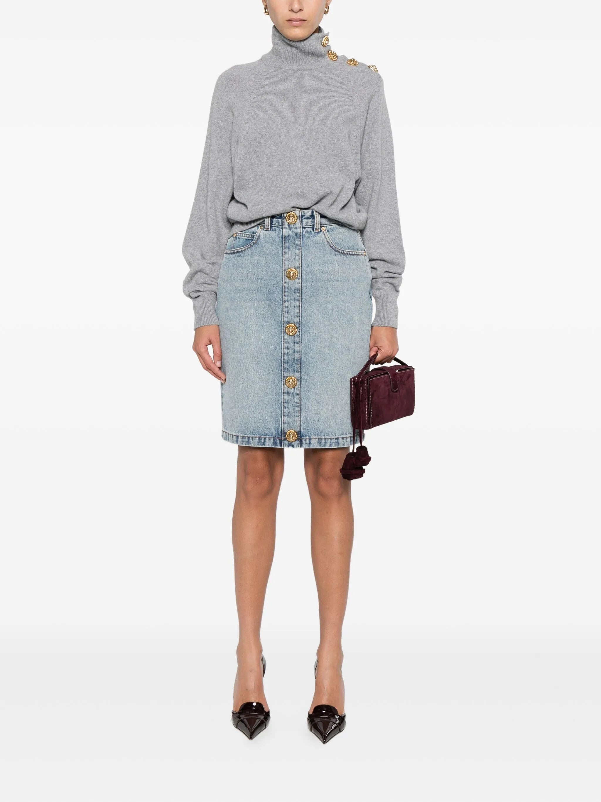 high-collar button-detail sweater - 2
