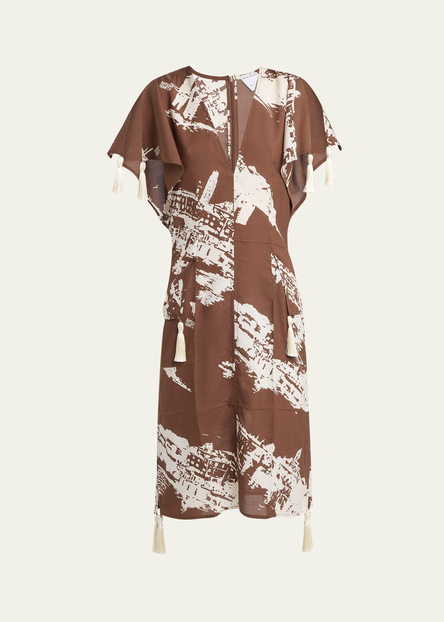 Italian Postcard Silk Shantung Short-Sleeve Dress - 1