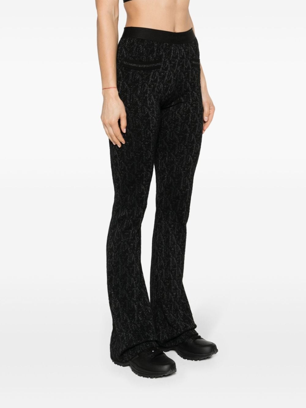 monogram-jacquard knitted flared trousers - 3