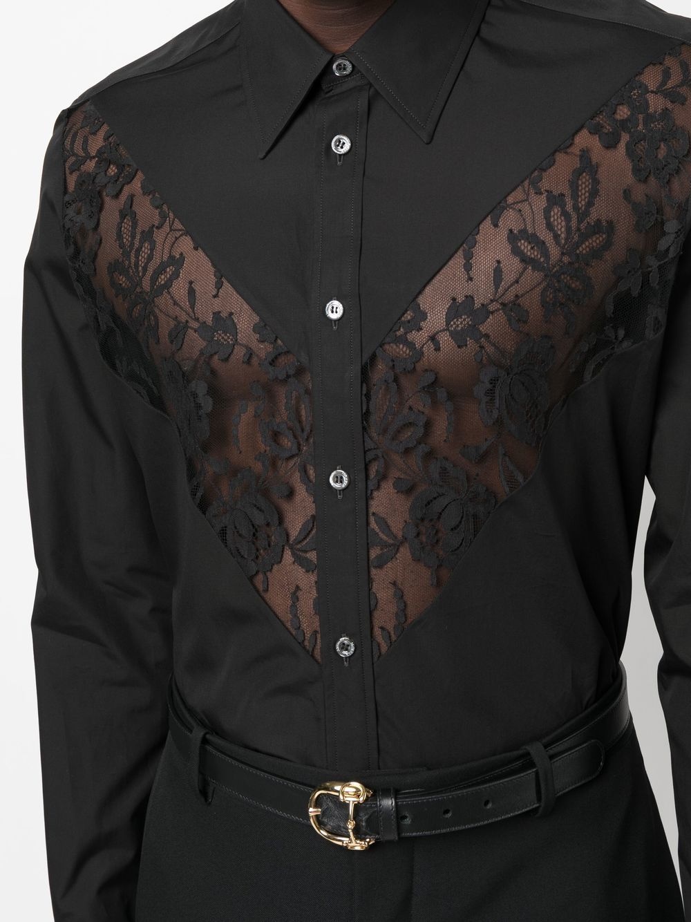 lace-panelled long-sleeve shirt - 5