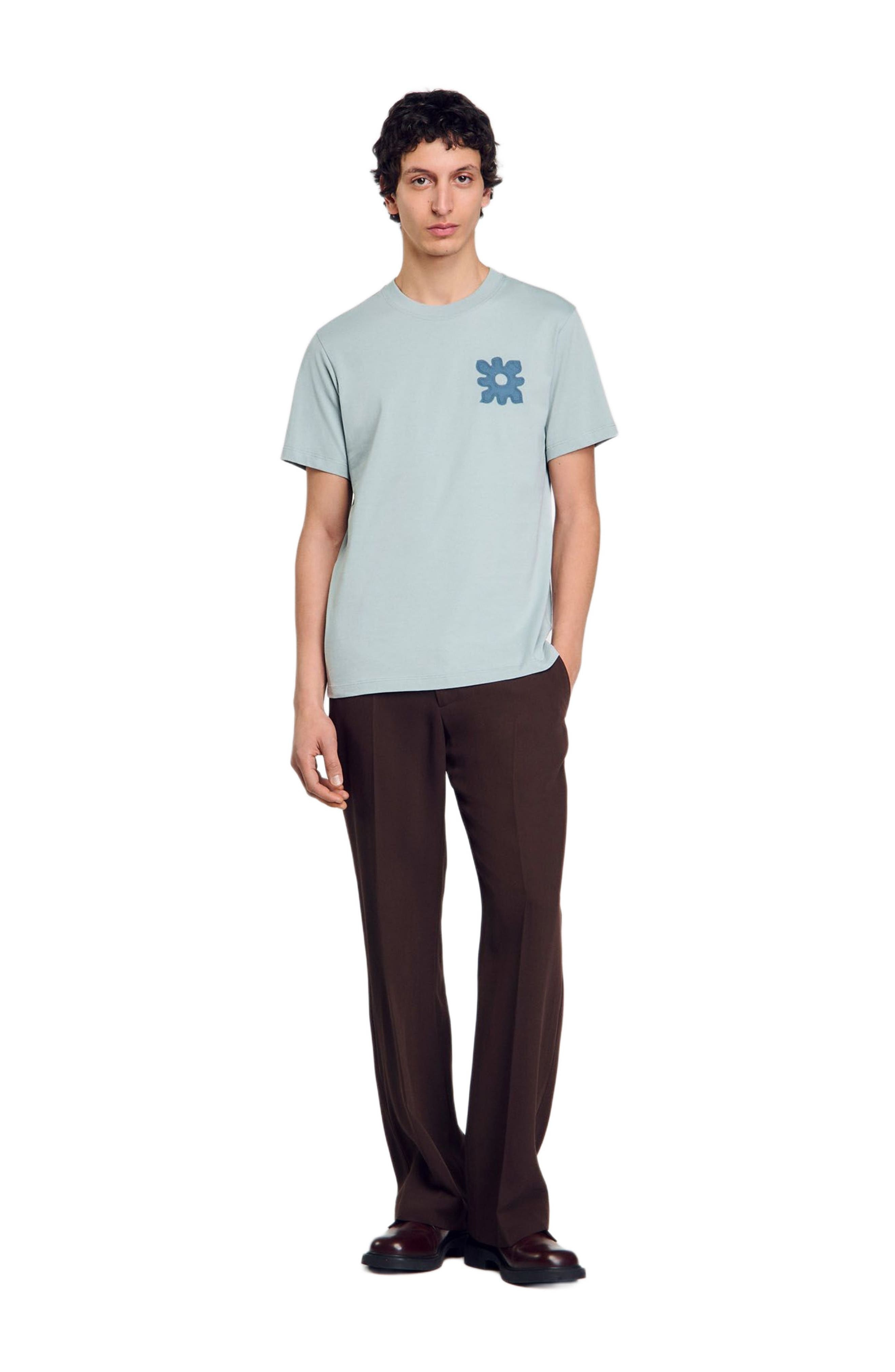 SANDRO T-shirt with flower detail in Chambray at Nordstrom - 6