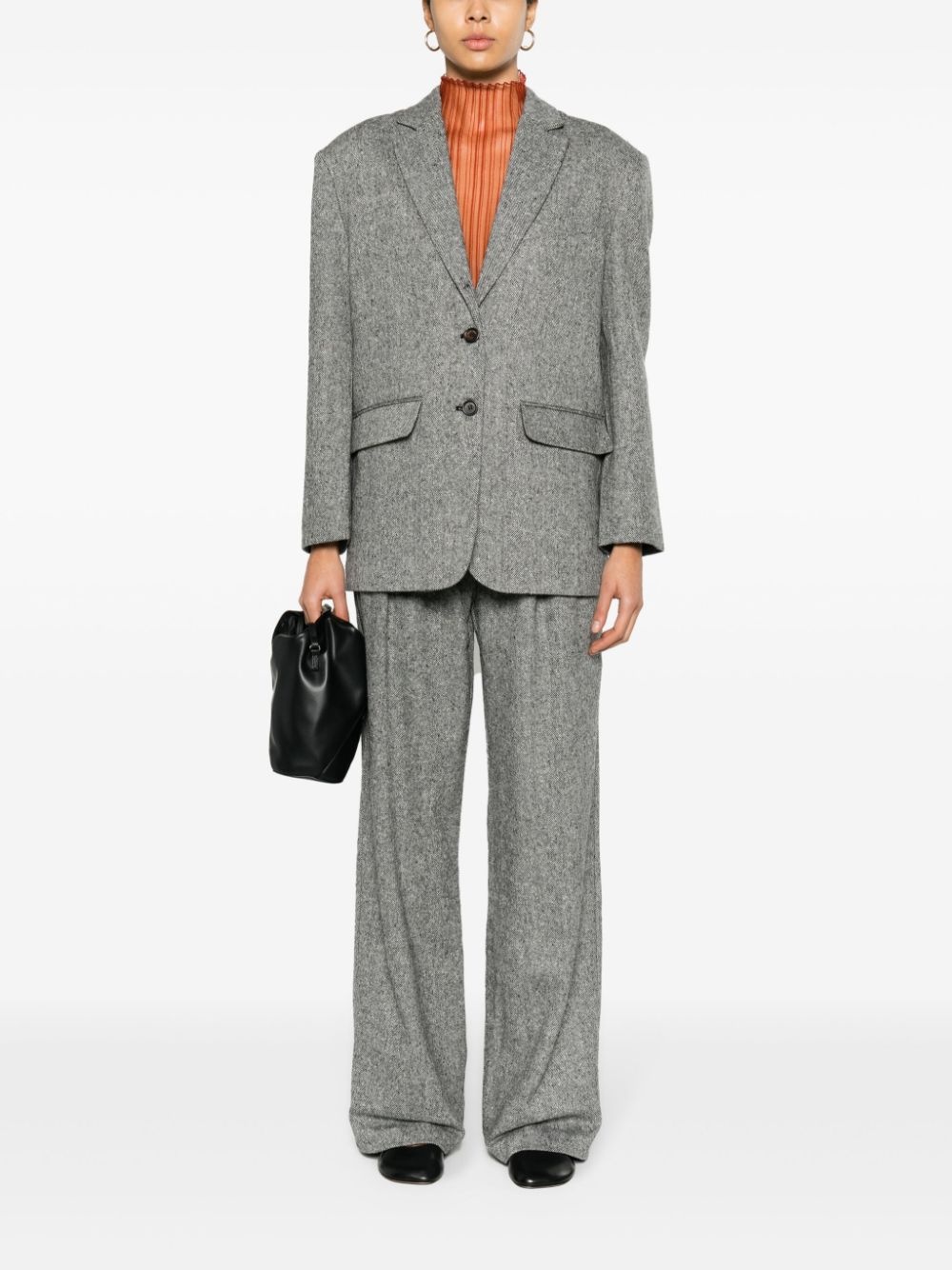 herringbone single-breasted blazer - 2