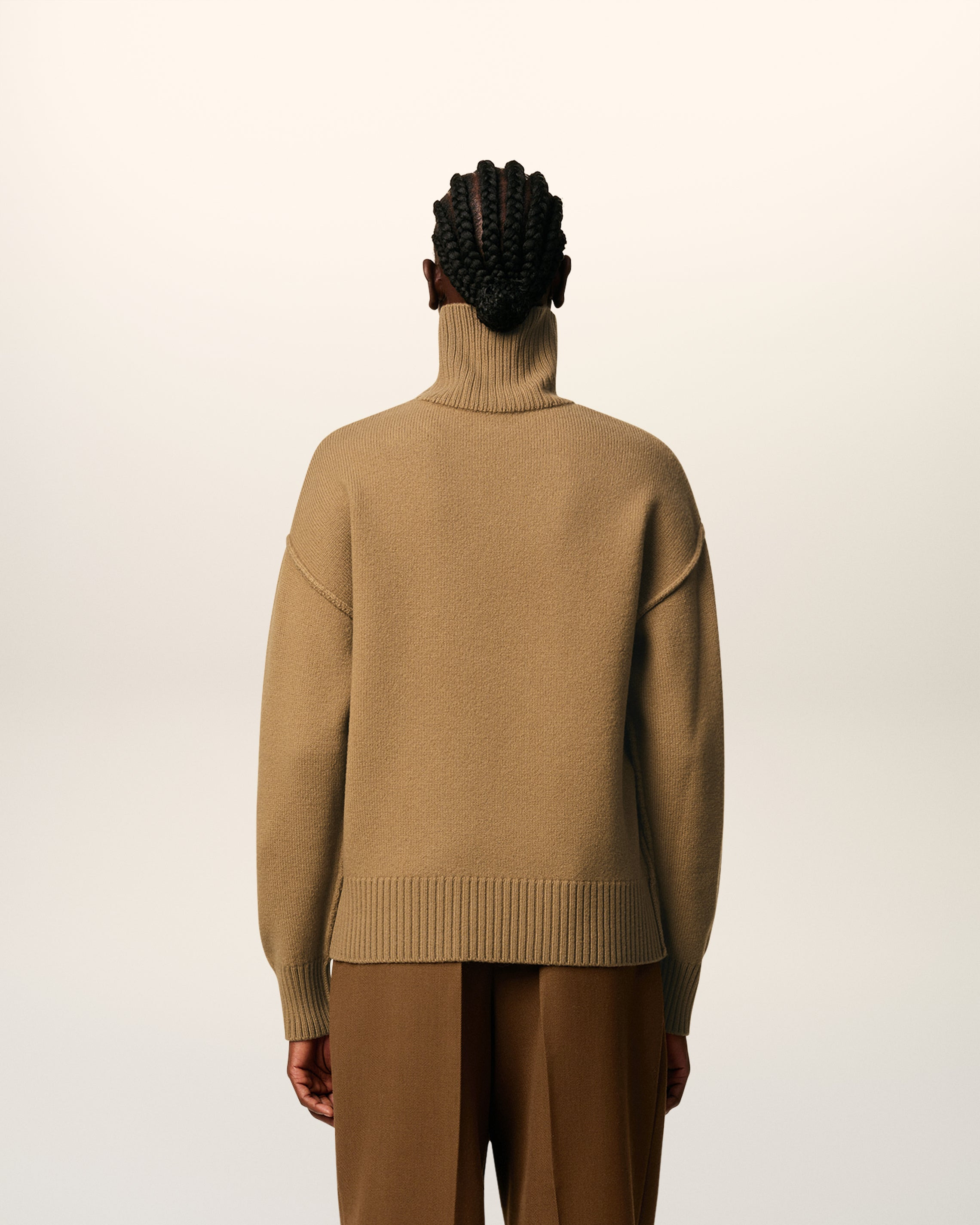 BROWN WOOL AMI DE COEUR FUNNEL NECK SWEATER - 10