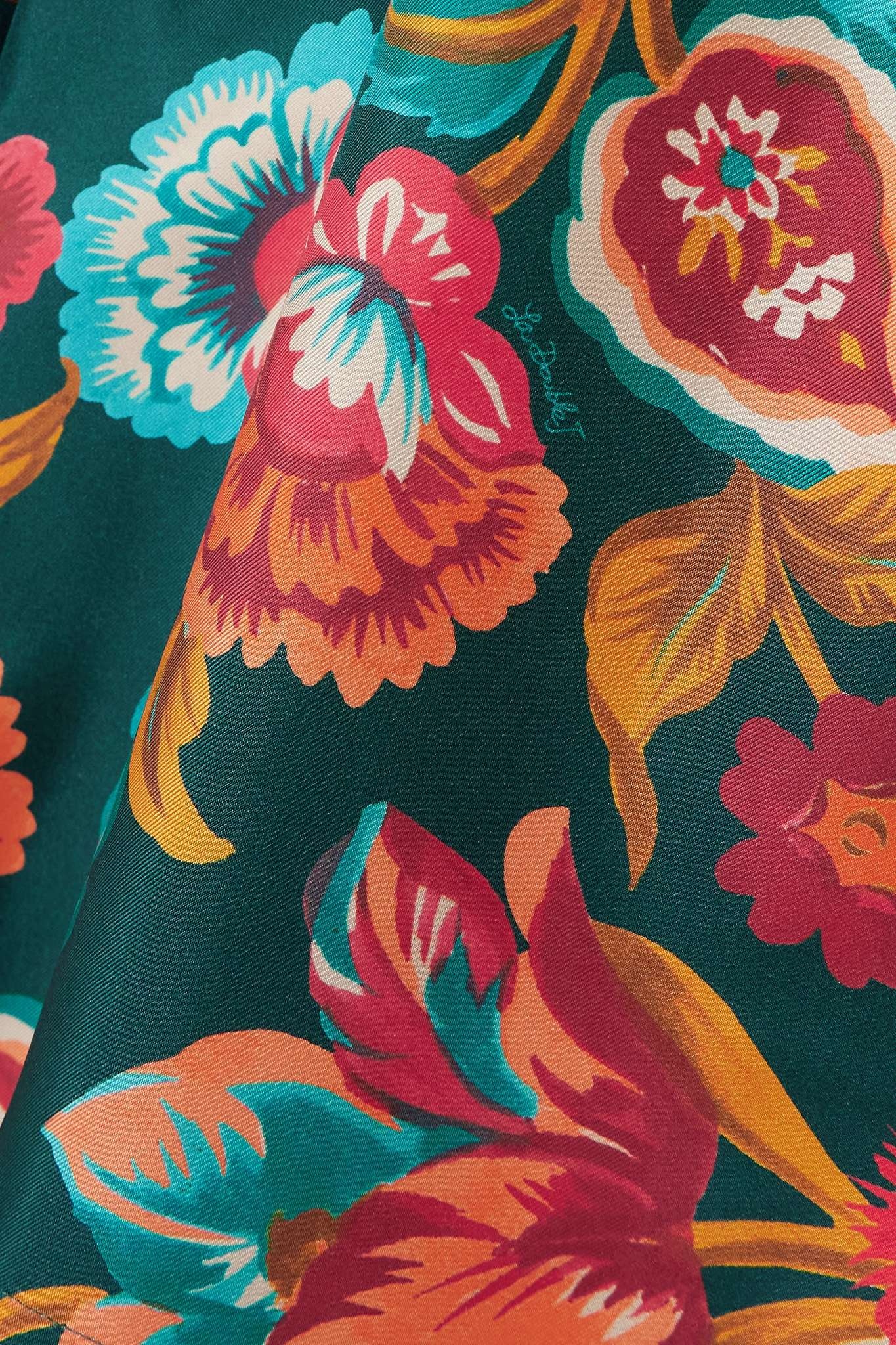 Floral-print silk-twill wide-leg pants - 4