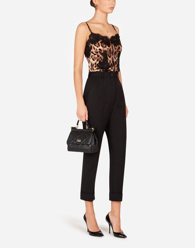 Dolce & Gabbana Satin top in leopard print with shoulder straps and lace detail outlook