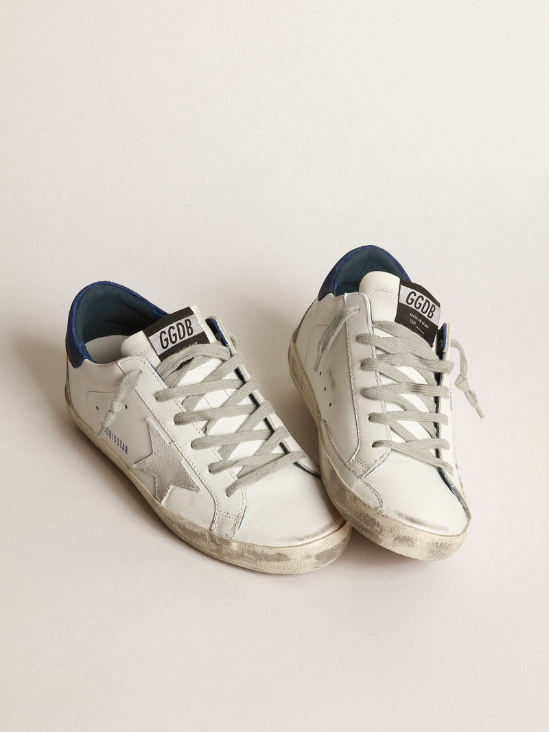 Golden Goose Super-Star sneakers with off-white suede star and blue lizard-print nubuck heel tab outlook