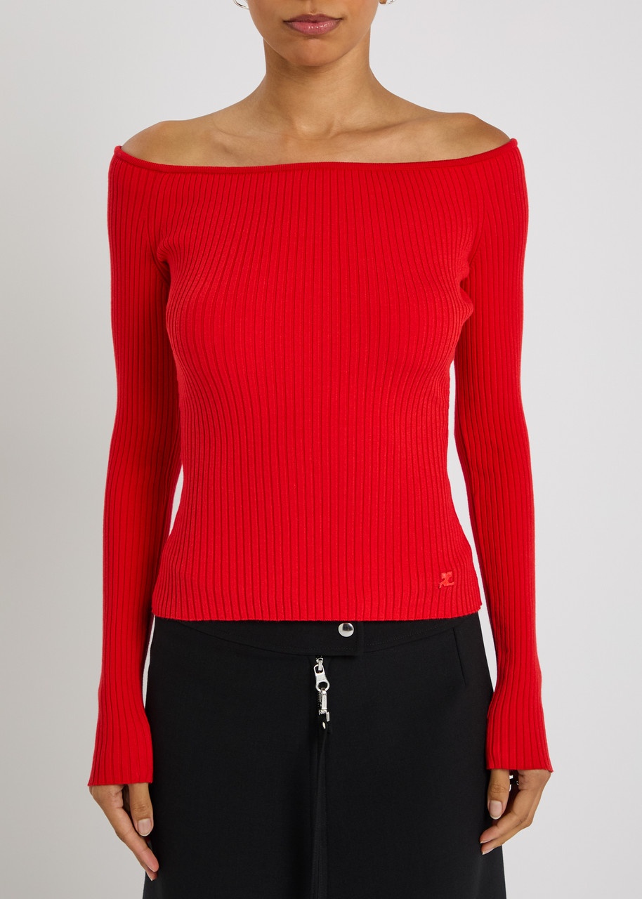 Courrèges Off Shoulder Ribbed Knit top - 2