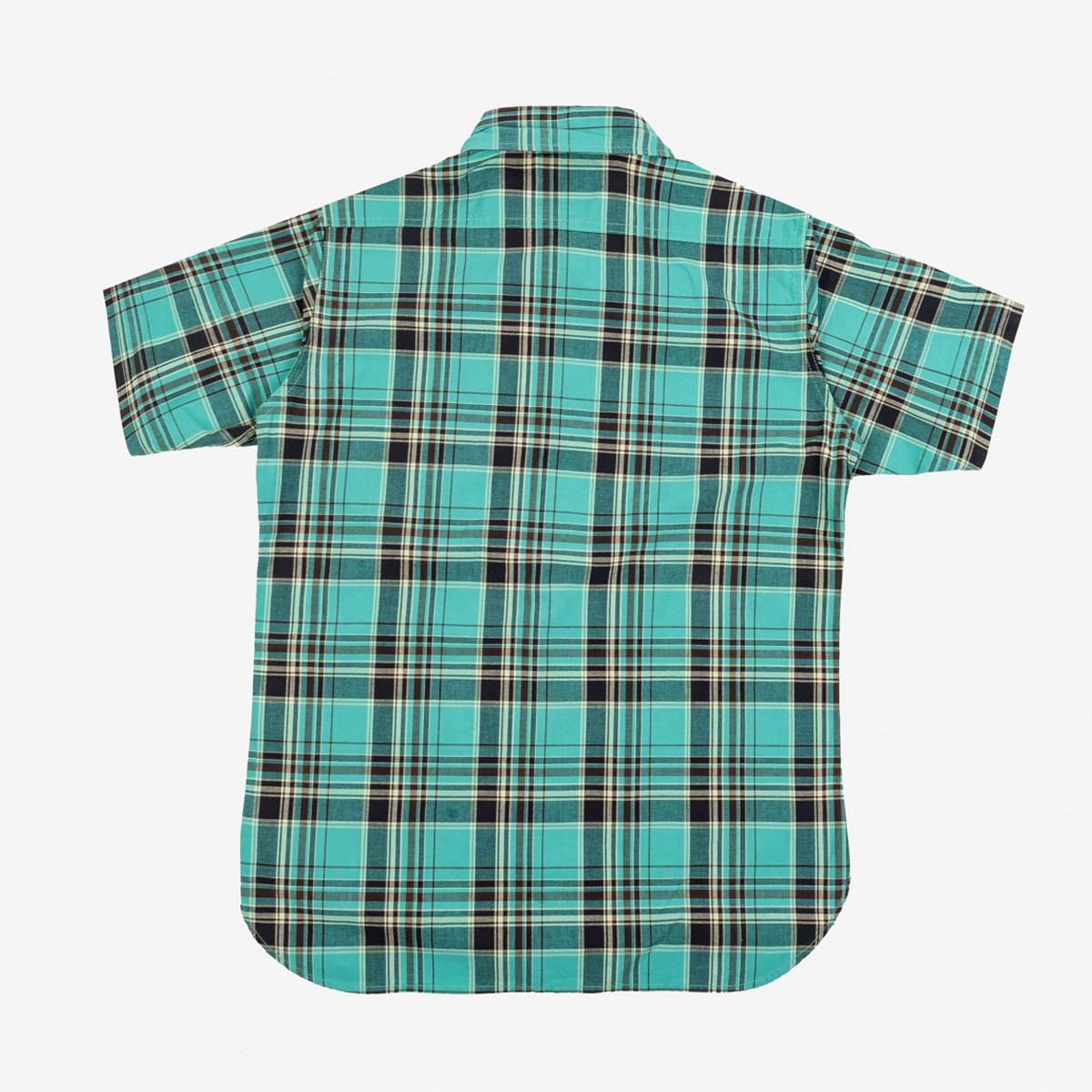 IHSH-360-GRN 5oz Selvedge Madras Check Short Sleeve Work Shirt - Green - 5