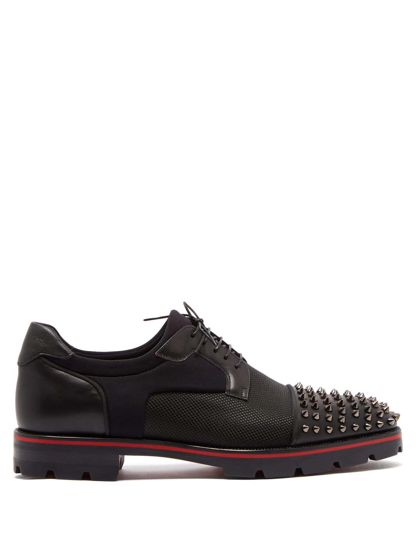 Luis spike-embellished neoprene derby shoes - 1