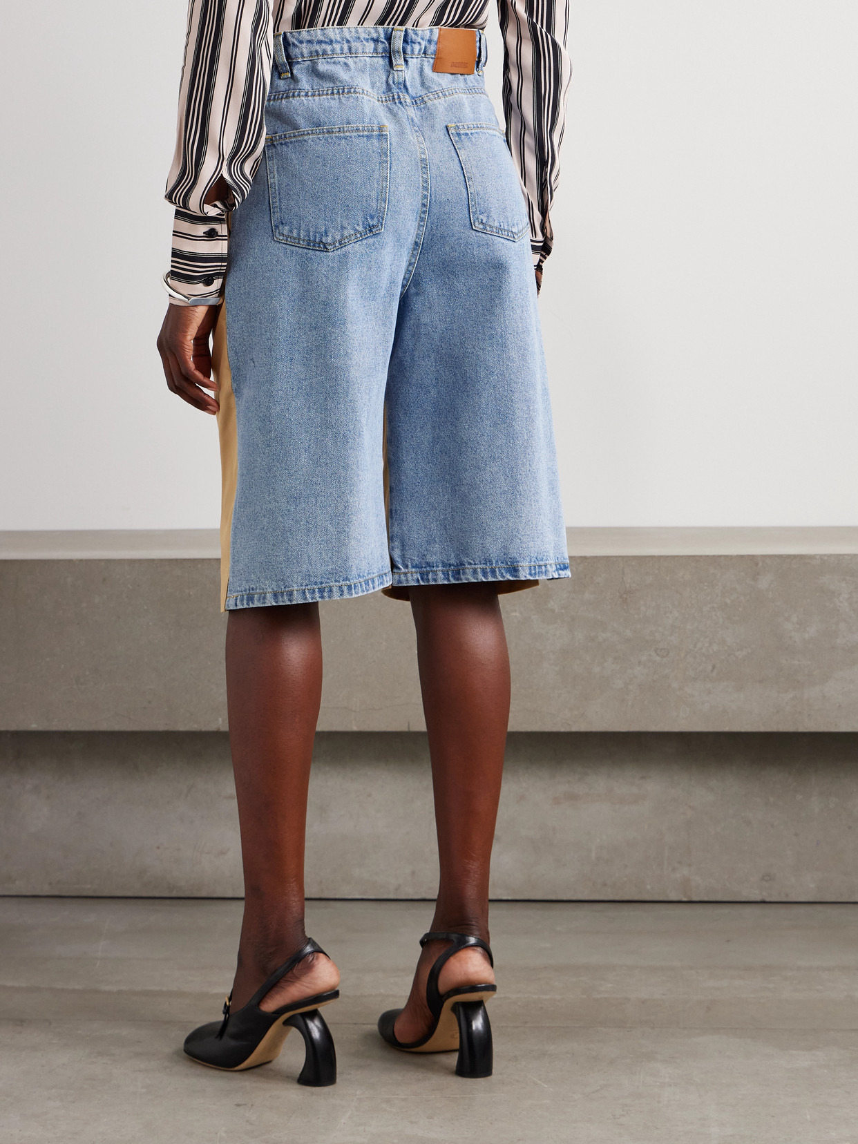 Denibermuda Pleated Cotton-gabardine And Denim Shorts - 3
