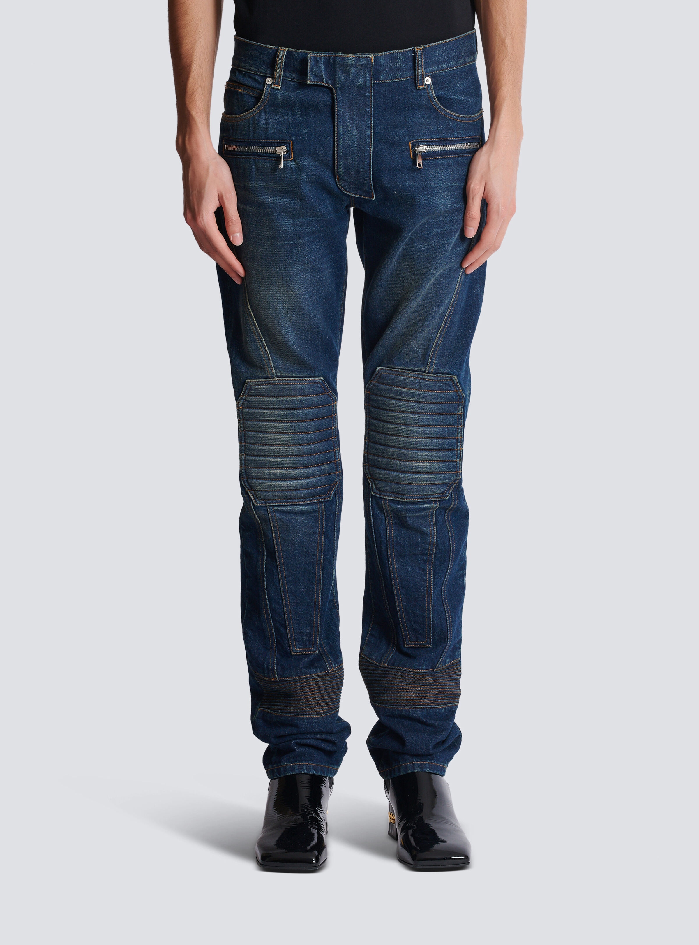 Denim straight-leg biker jeans - 5