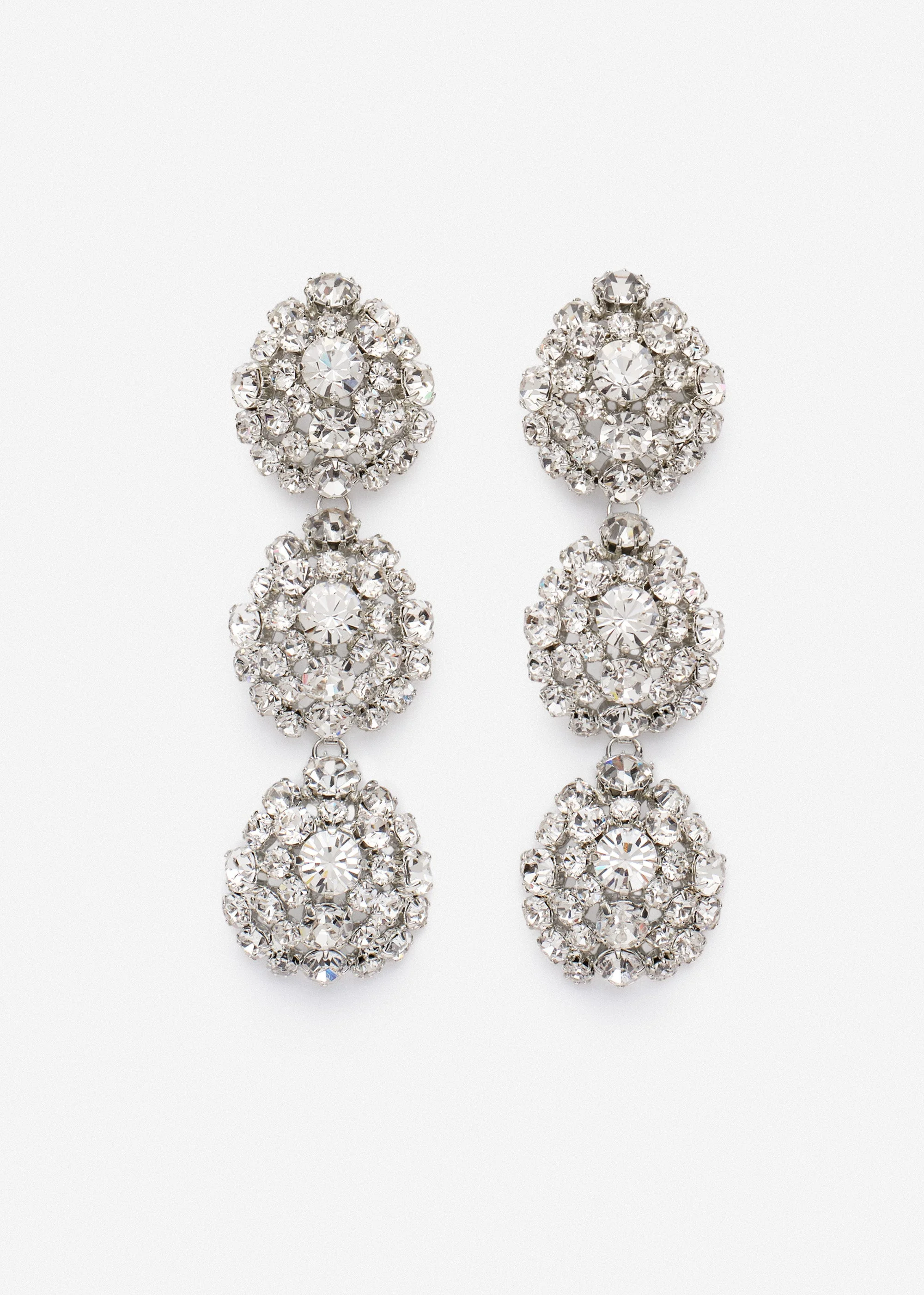 Crystal cluster drop earrings in silver - 1