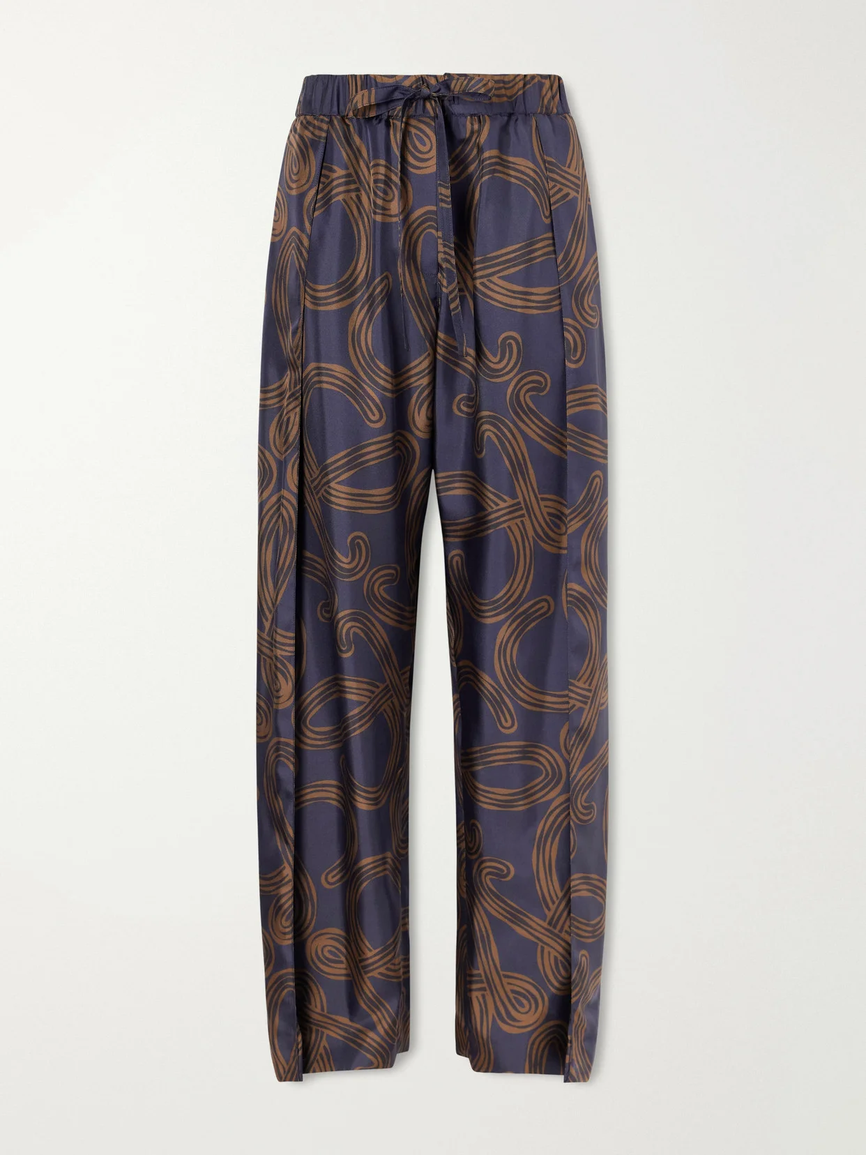Printed Mid-rise Straight-leg Silk Pants - 1
