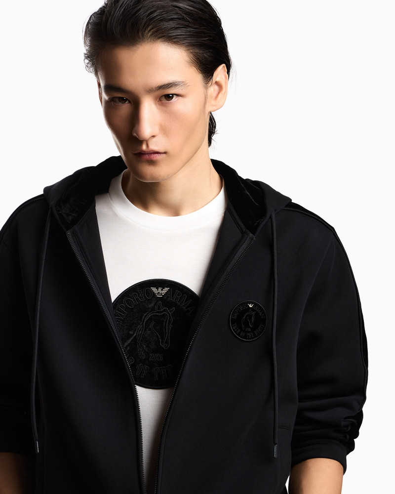 LUNAR NEW YEAR DOUBLE-JERSEY HOODED ZIP-UP SWEATSHIRT WITH PATCH AND TAPE 5