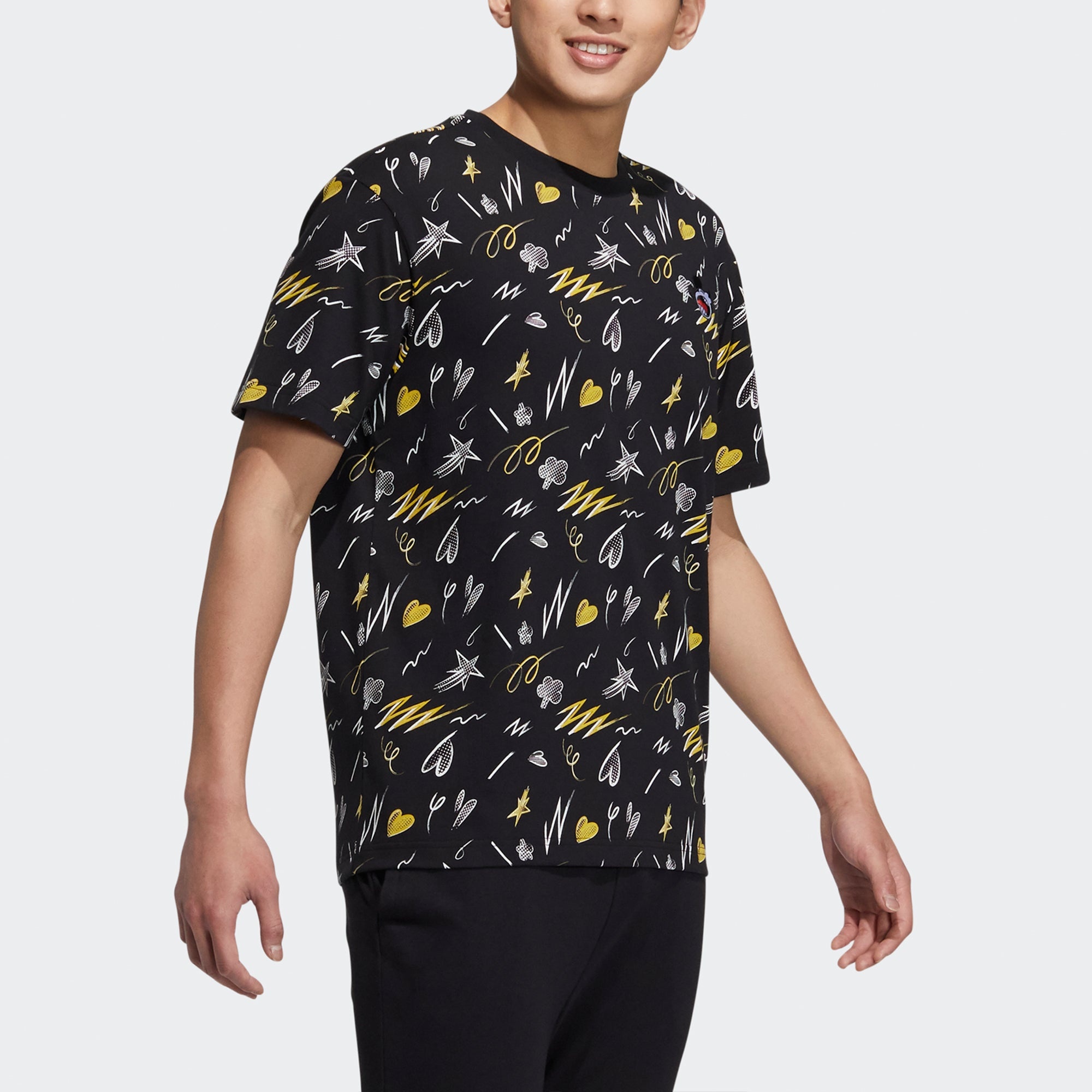 adidas neo M Mf Tee 3 Disney Full Print Pattern Round Neck Short Sleeve Black HF0458 - 4