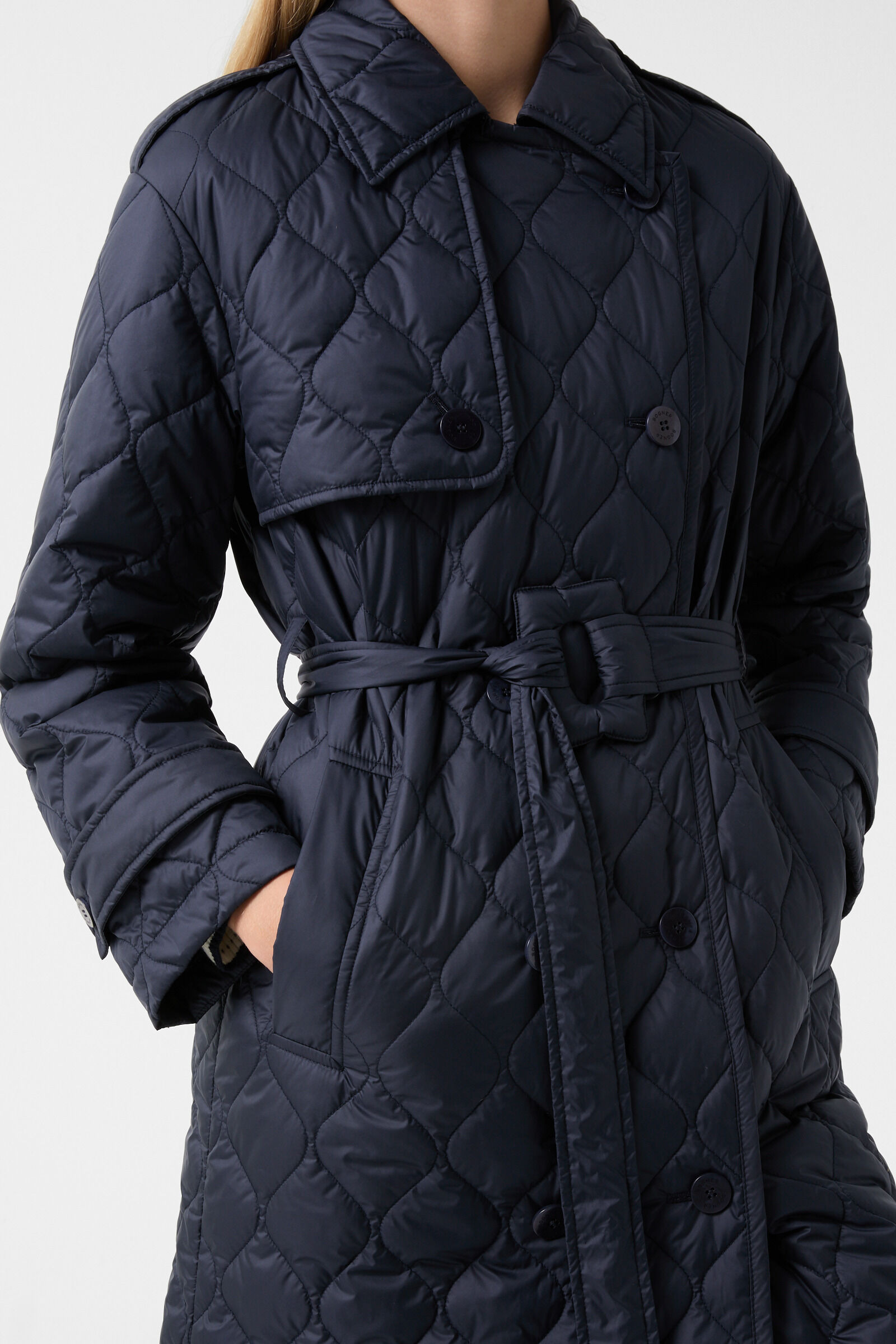 Quilted trench coat Ivory in Navy blue - 5
