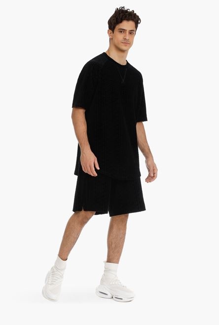 Black T-shirt with embossed velvet Balmain monogram - 2