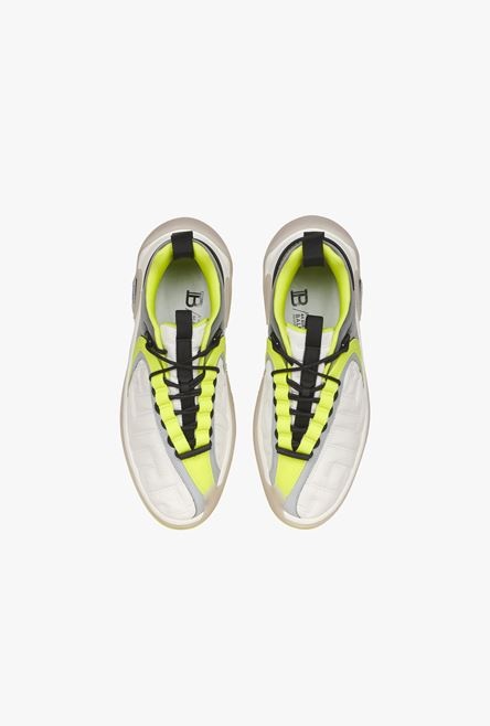 White and neon yellow gummy leather and mesh B-Runner sneakers - 4