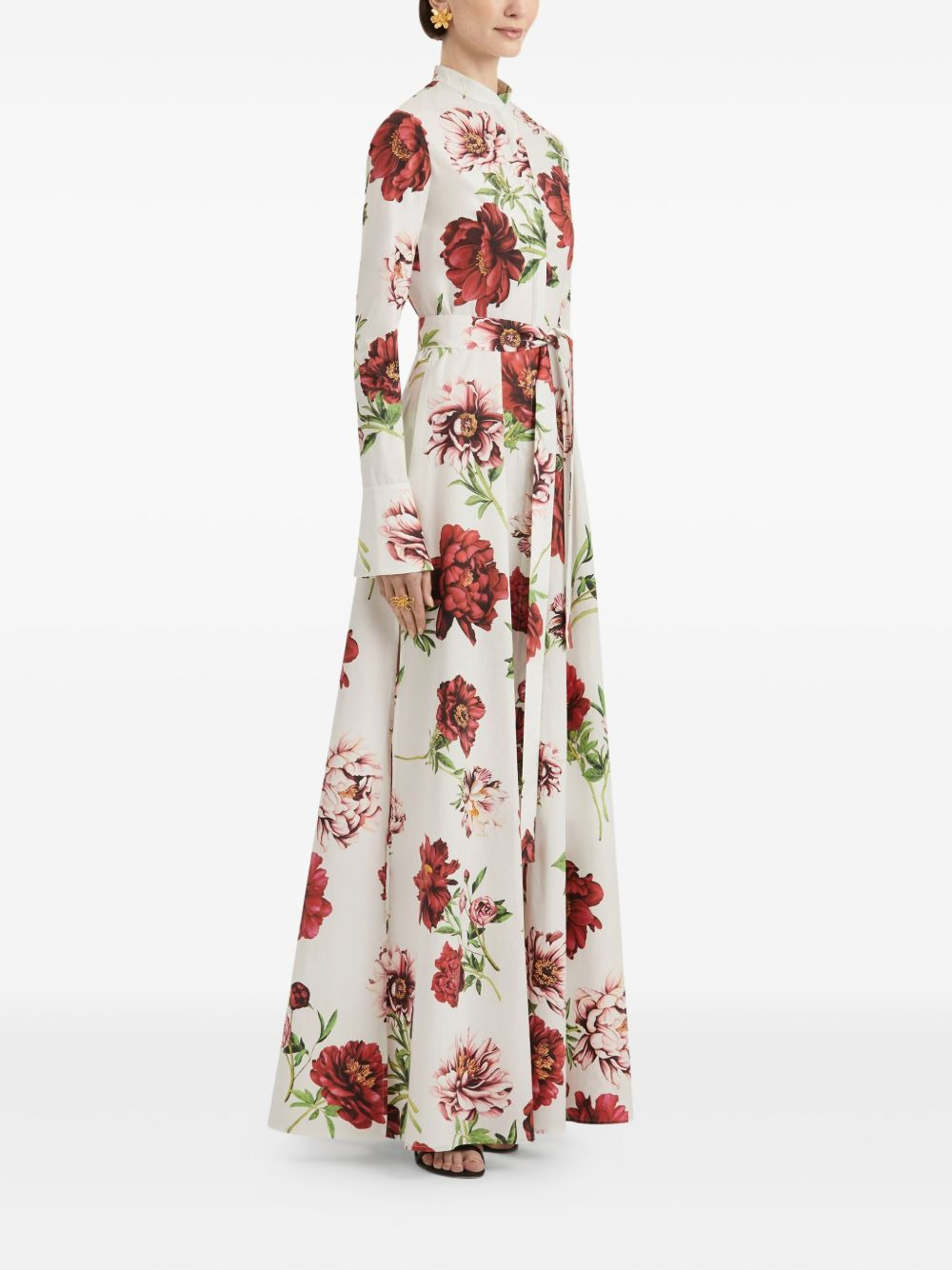 peony-print belted shirt maxi dress - 3