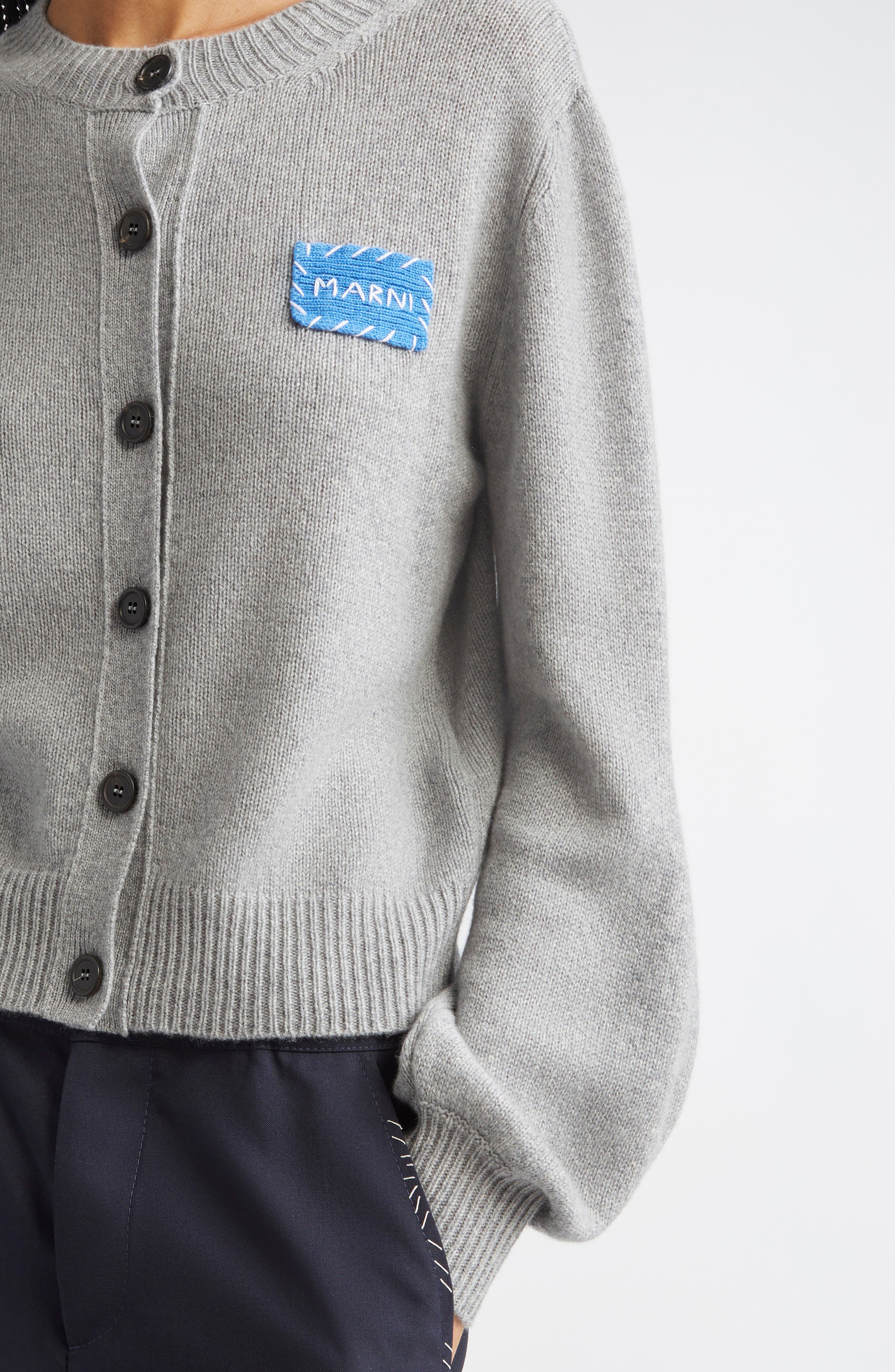 Marni Mending Logo Cashmere Cardigan in 00N38 Inox at Nordstrom - 5