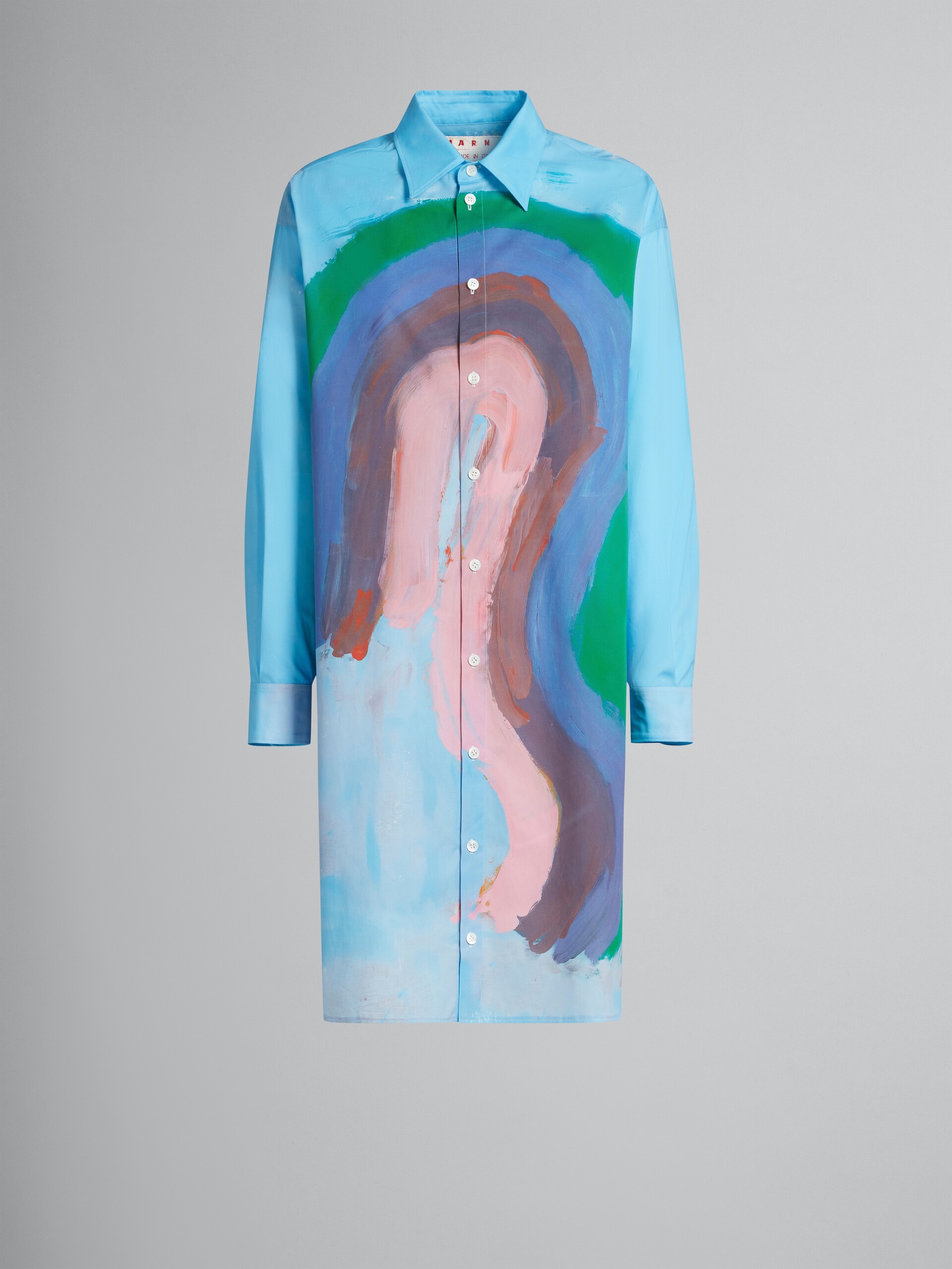 BLUE POPLIN SHIRT DRESS WITH RAINBOW PRINT - 1