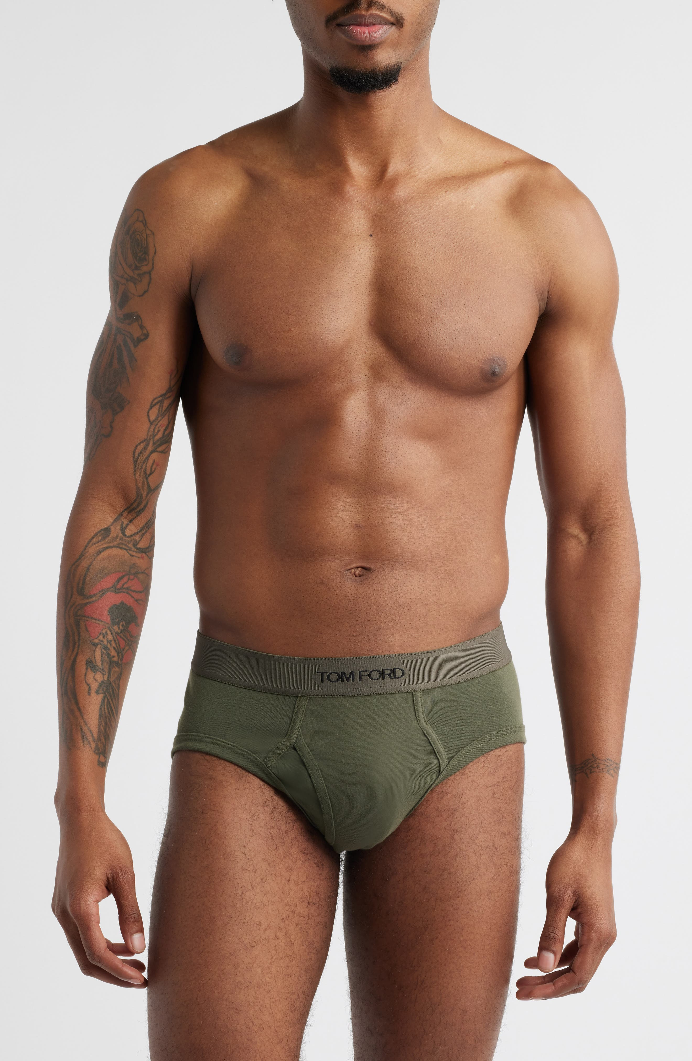 TOM FORD Cotton Stretch Jersey Briefs in Military Green at Nordstrom - 1