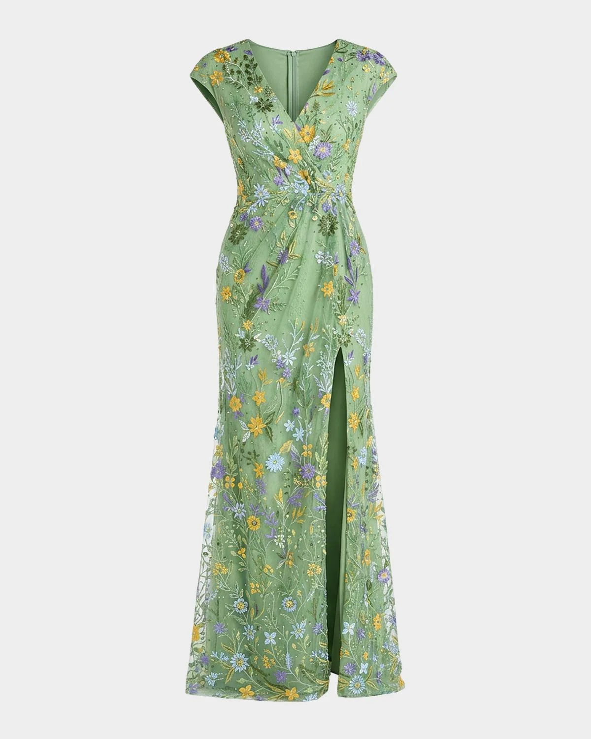 Floral-Embroidered Column Gown - 1