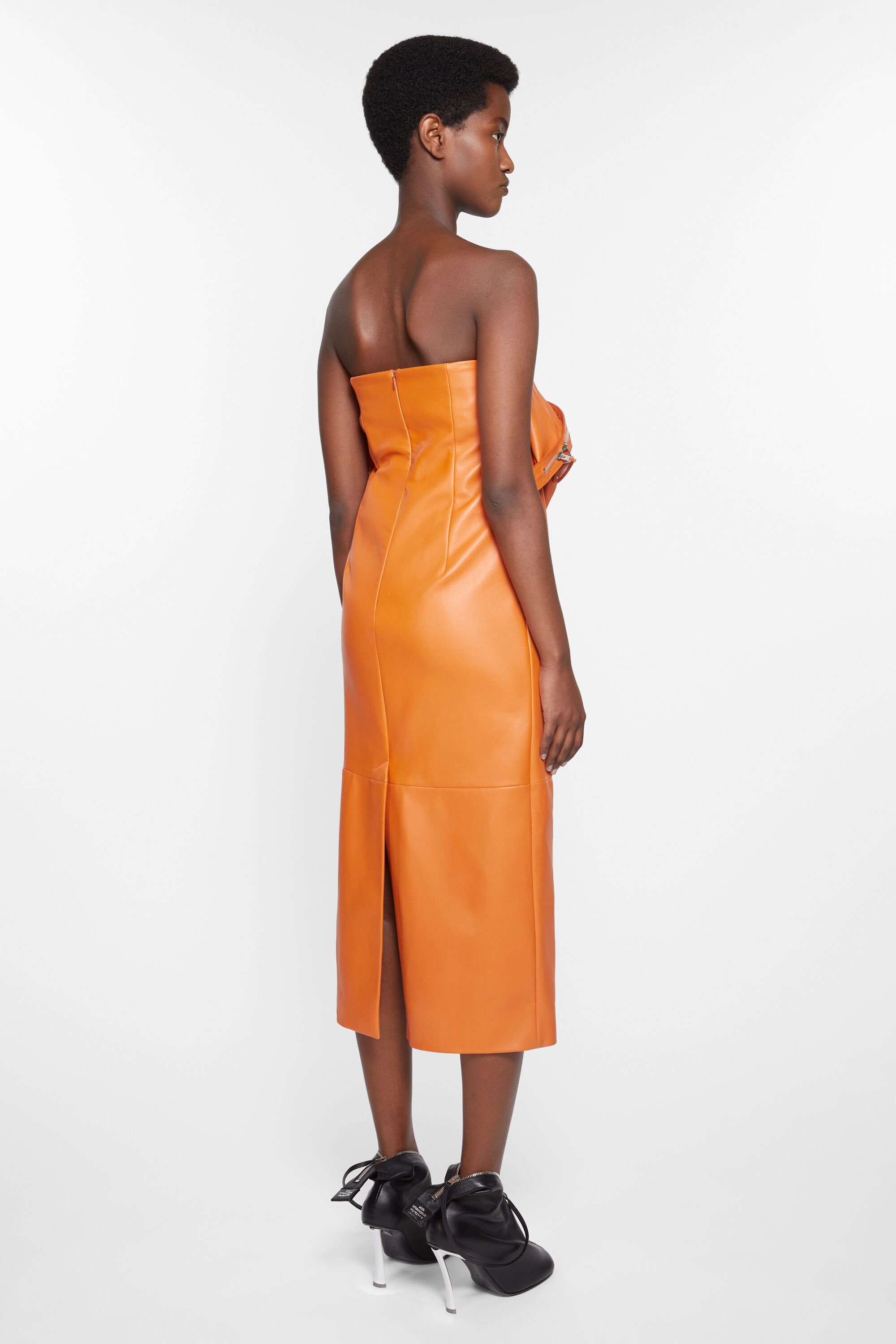 Leather zipper tape dress - Apricot orange - 3