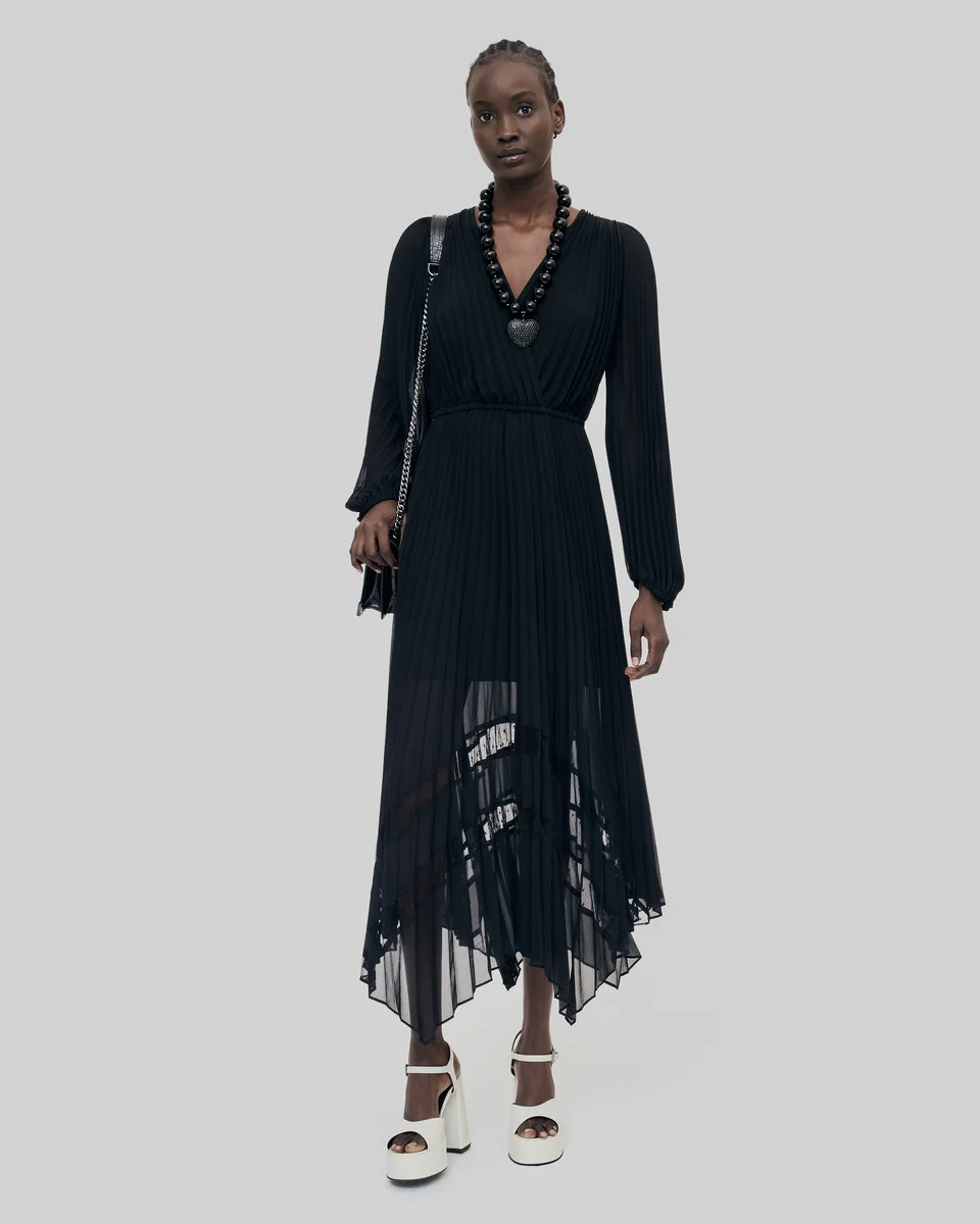 LONG BLACK PLEATED DRESS - 1