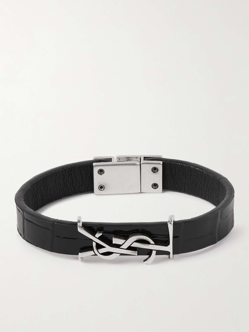 Cassandre Croc-Effect Leather and Silver-Tone Bracelet 1