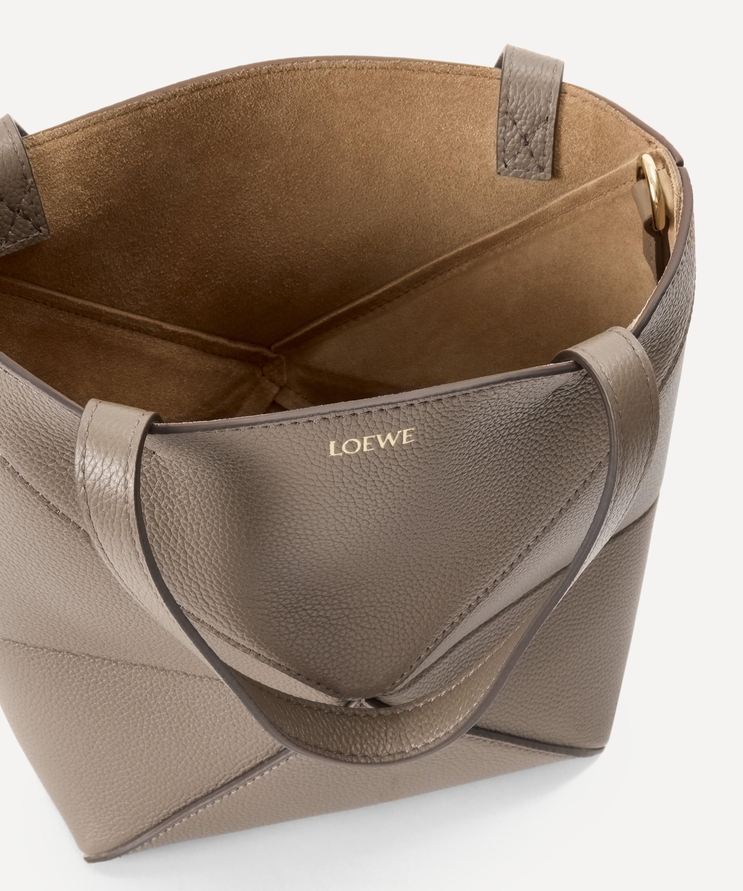 Mini Puzzle Fold Taupe Leather Tote Bag - 9