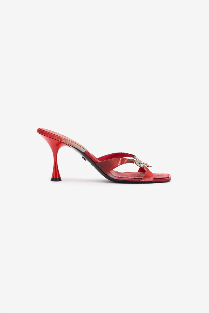 Sandals With Rose Print And Bejeweled Snake 1