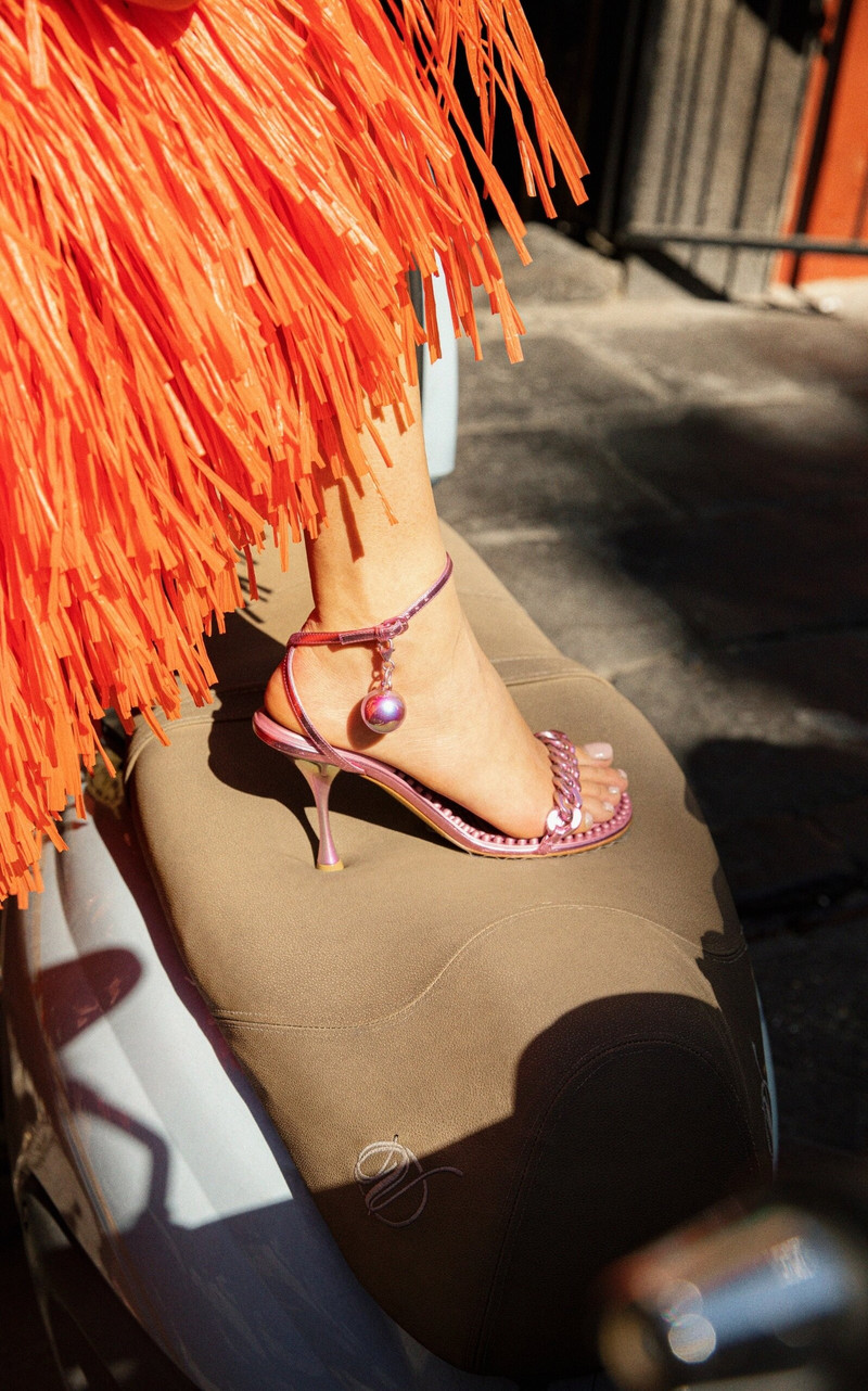 Bottega Veneta Dot Lounge Metallized Sandals pink outlook