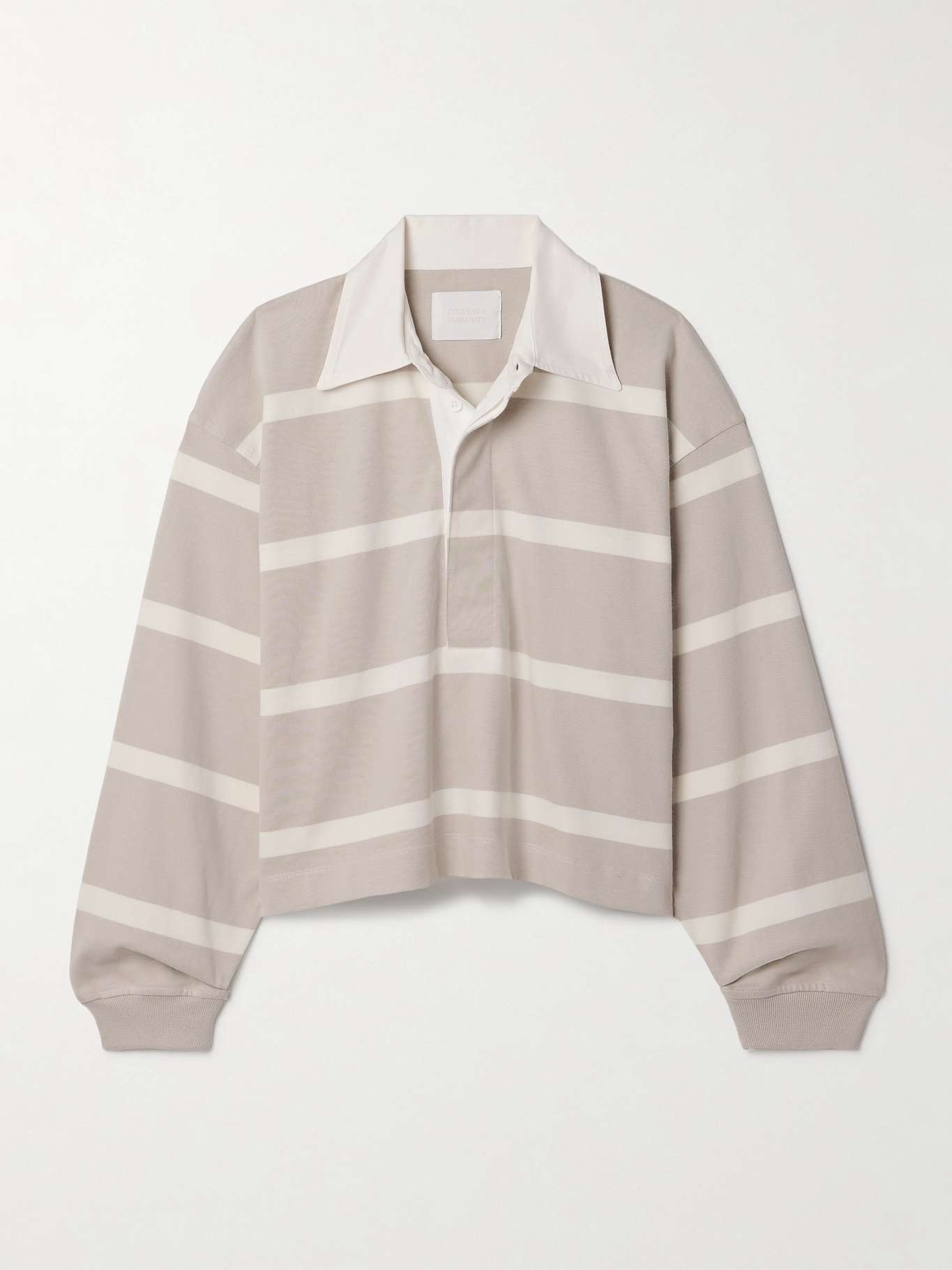 Aris twill-trimmed striped cotton-jersey polo shirt Taupe - 1