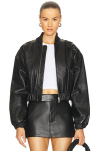 GRLFRND Cropped Leather Bomber Jacket | revolve | REVERSIBLE