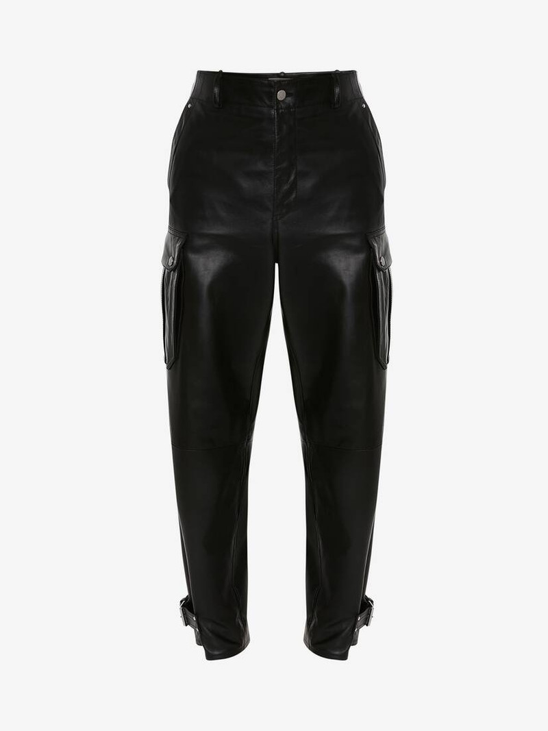 Men's Leather Cargo Trousers in Black 1