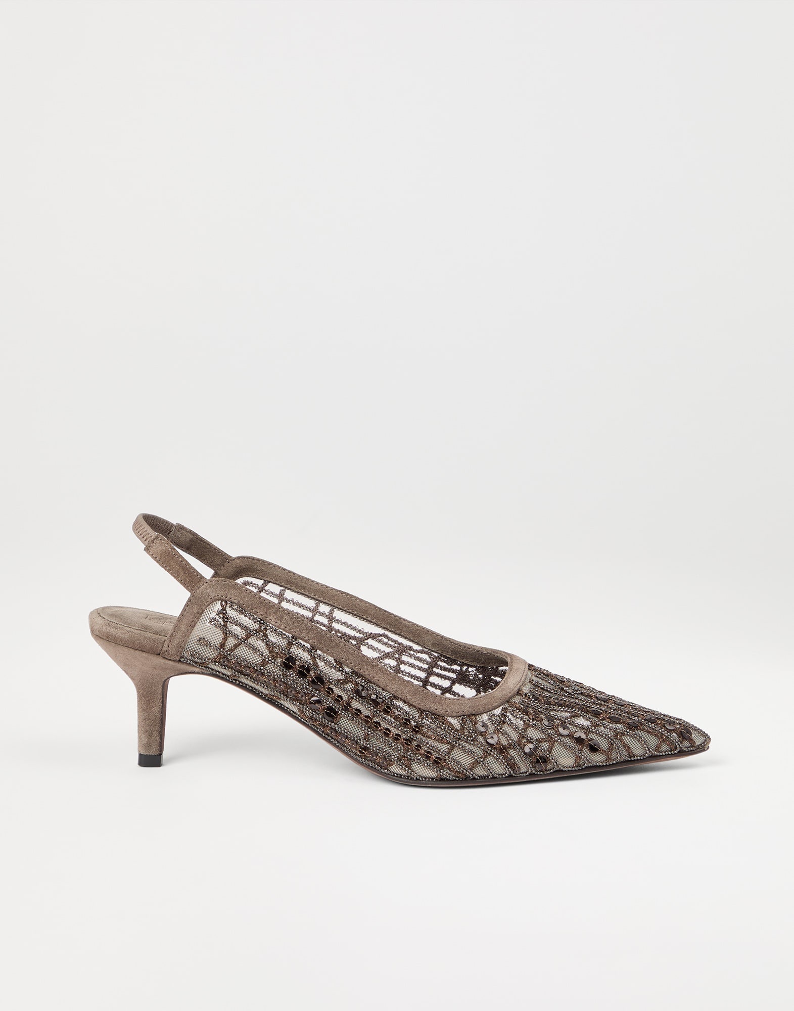 Glistening abstract embroidery city heels in suede - 5